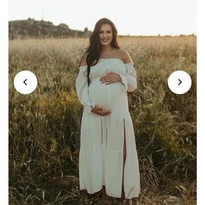 New without tags momyknows maternity ruffle off shoulder maxi dress with slit